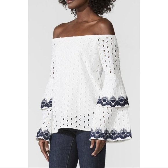 SOLD Bailey 44 Off Shoulder Embroidered White Eyelet Blouse - Picture 2 of 12